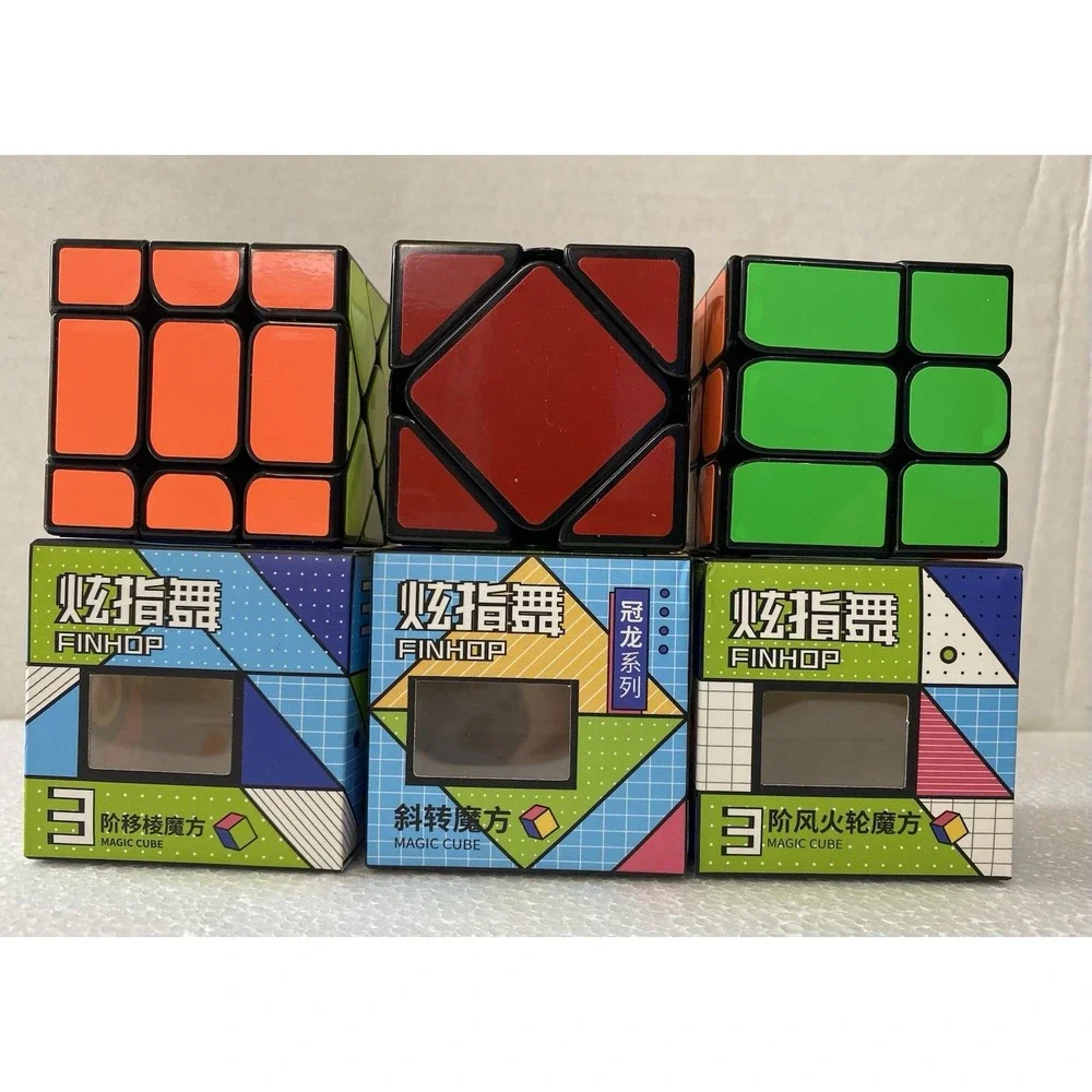Finhop Magic Cube 3-Pack Speed Cube Set Skewb Fisher Windmill Puzzles New
